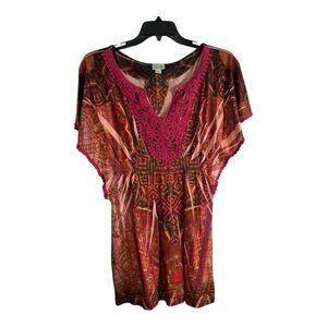 Emerald Beach Womens Swim Size Medium Cover Up Dress Short Sleeve Orange Pink